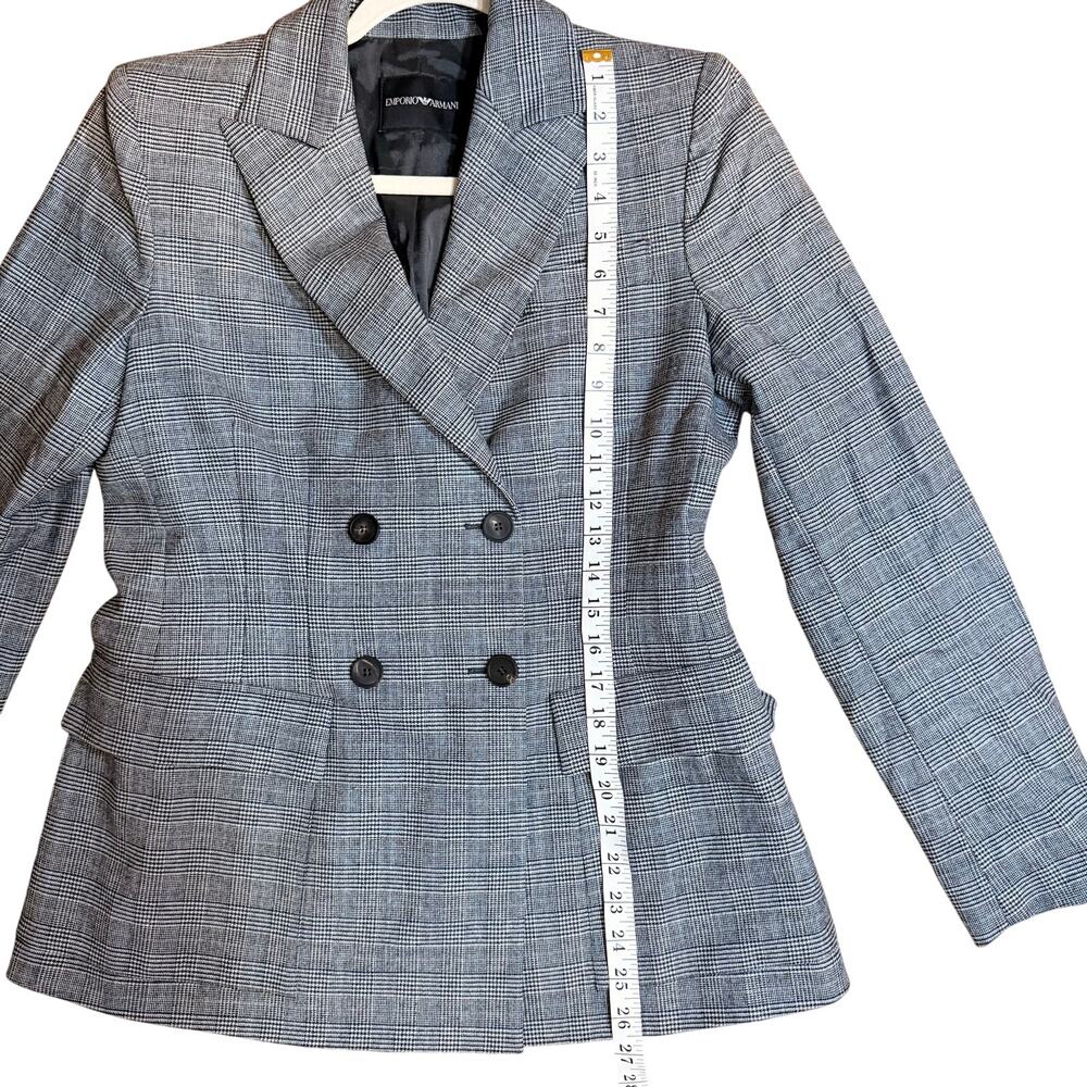 Emporio Armani Double Breasted Plaid Prince of Wales Gray Blazer Notched Lapel - Picture 7 of 13